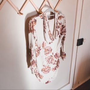 Hooded long oatmeal cardigan with floral print